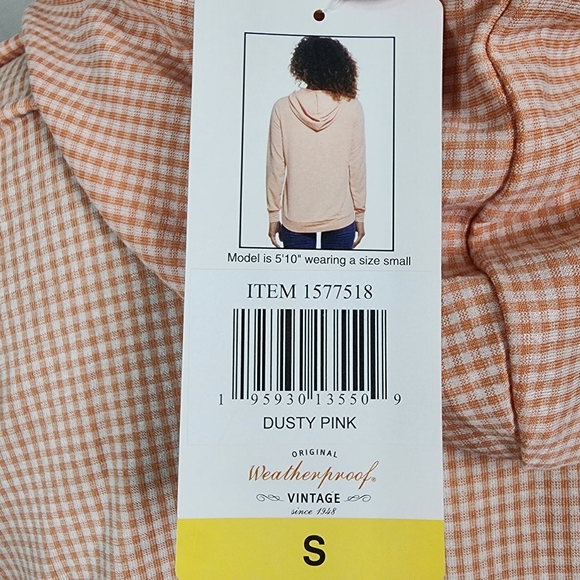 New w/tags! WEATHERPROOF‎ VINTAGE Size Small Lightweight Gingham Check Hoodie - Picture 11 of 11